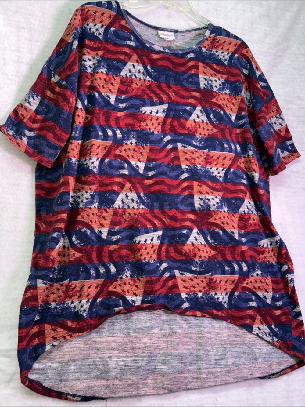 LuLaRoe Womens Sz S Irma Tunic Top; Short Sleeve Red White & Blue Hi-lo - Picture 1 of 8